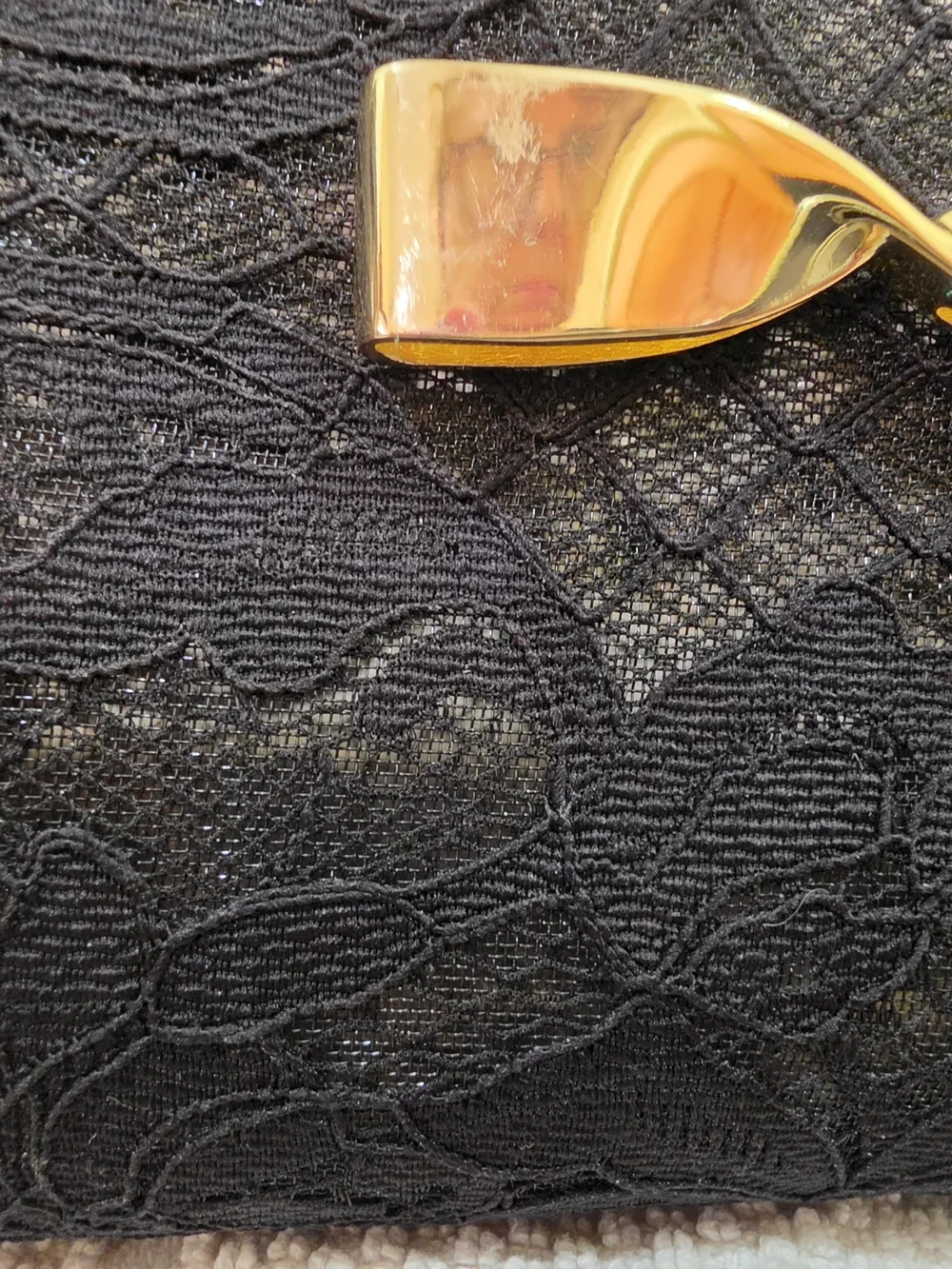 Victoria's Secret Black Lace Cosmetic Pouch with Gold Bow Accent
